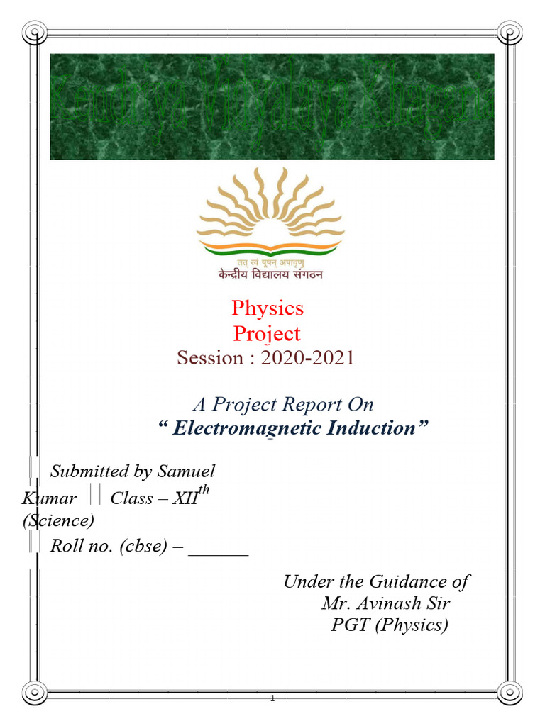 Electromagnetic Induction Project Report | PDF | Electromagnetic ...