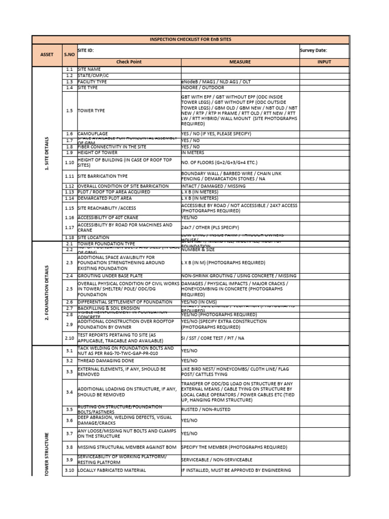 INSPECTION CHECKLIST - Rev-01 | PDF | Foundation (Engineering) | Screw