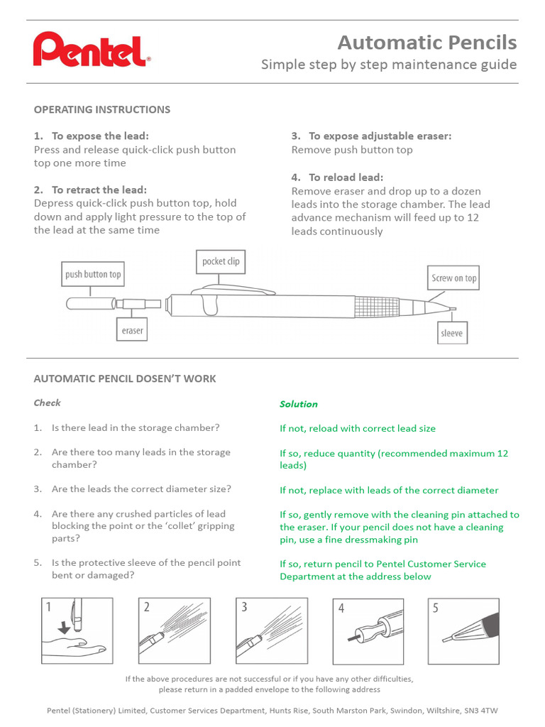 Pentel Automatic Pencils Maintenance Guide PDF