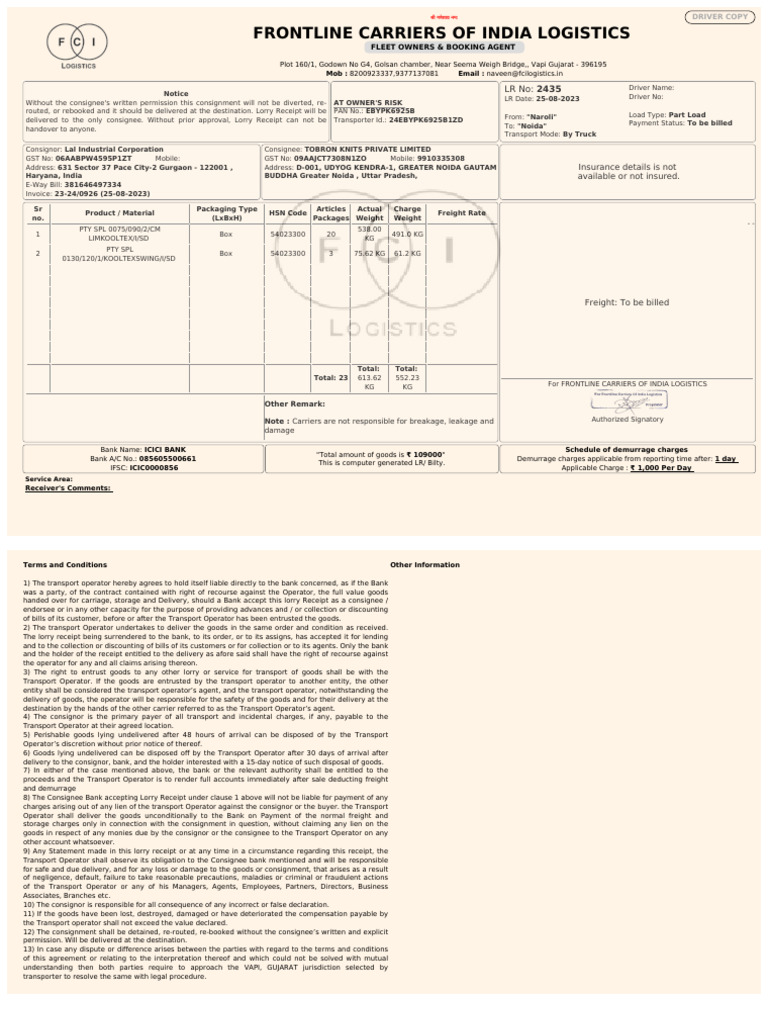 LR 2435 | PDF | Banks | Cargo