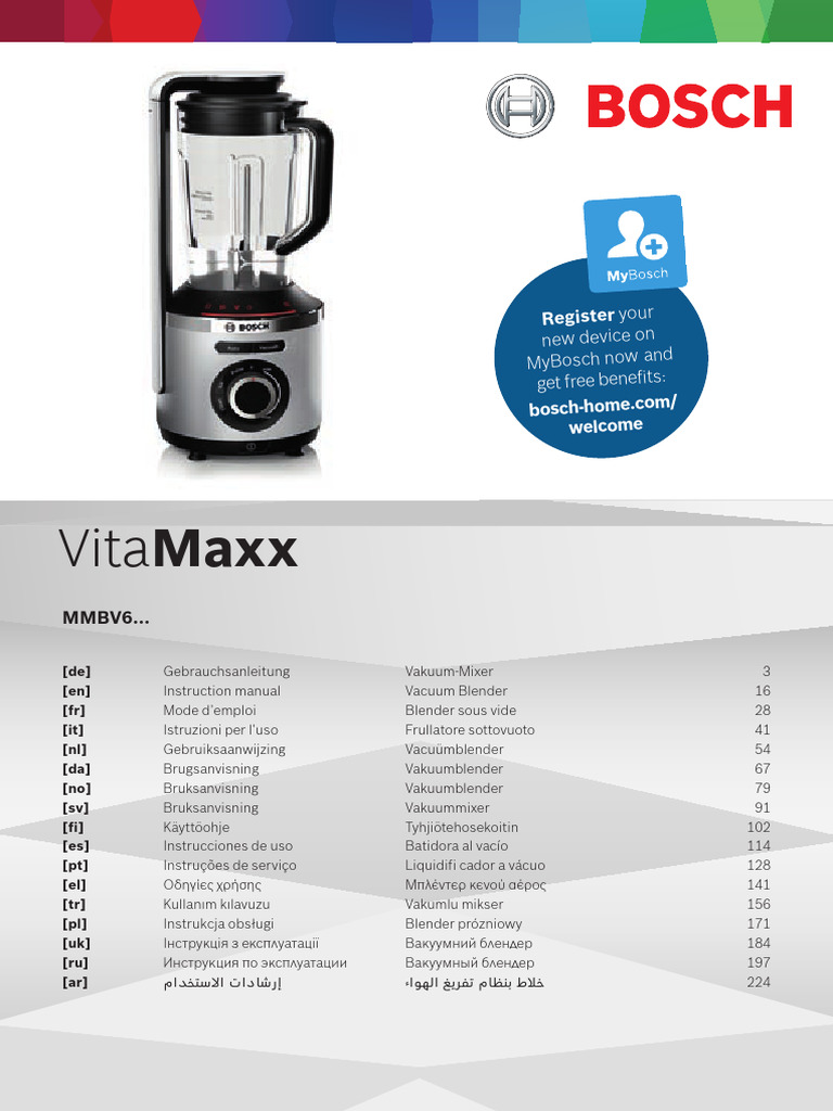 Bosch Vitamaxx Mmbv621m Vacuum Blender | PDF