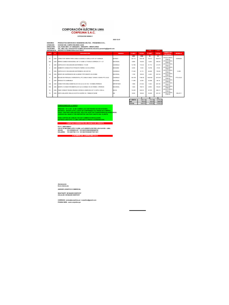 Cotizacionn36863 1 Productos Servicios e Ingenieria Srltda. Prosering S