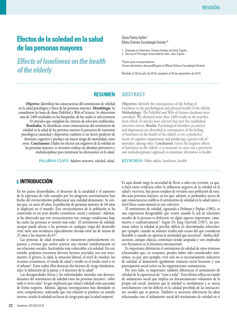 Efectos de La Soledad en La Salud de Las Personas Mayores | PDF ...