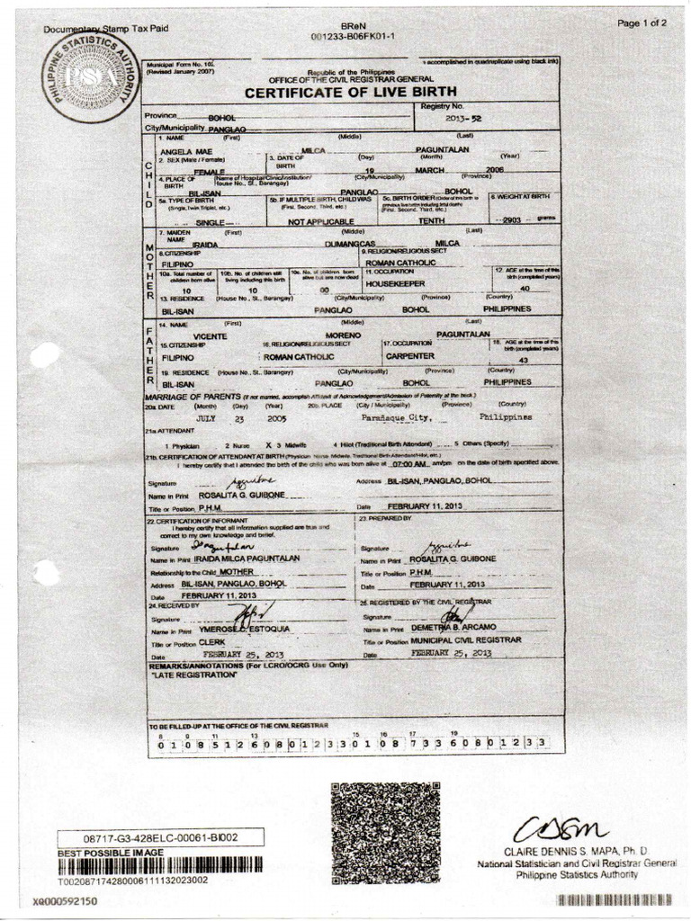 Paguntalan Birth-Certificate | PDF