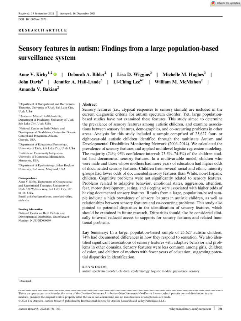Prevalence of Sensory Features in Autism | PDF | Autism Spectrum ...