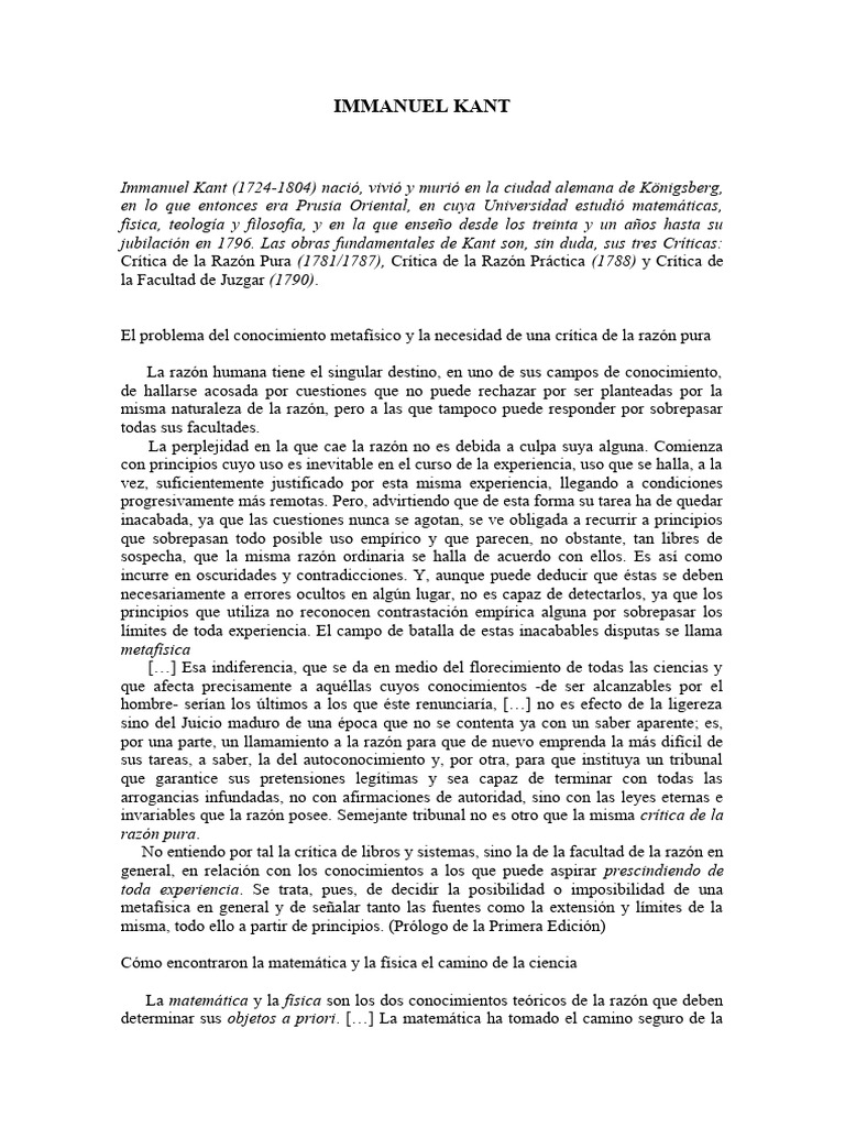 Crítica de la Razón Pura de Kant | PDF | Intuición | A priori y a ...