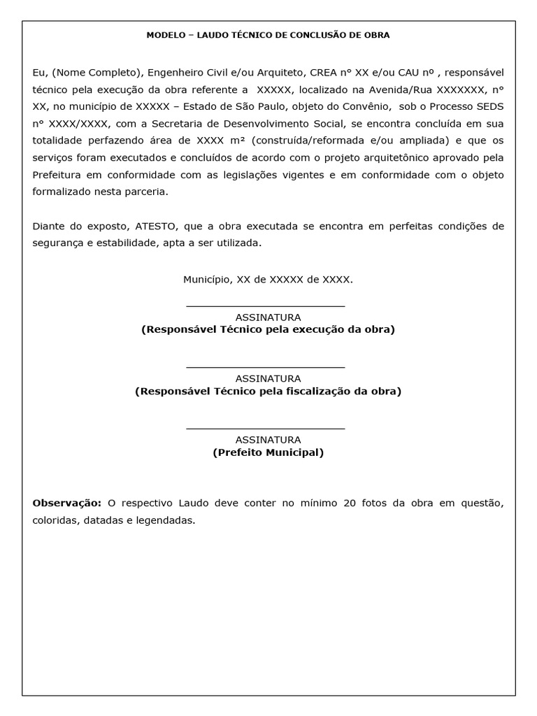 Laudo Técnico de Conclusão de Obra | PDF
