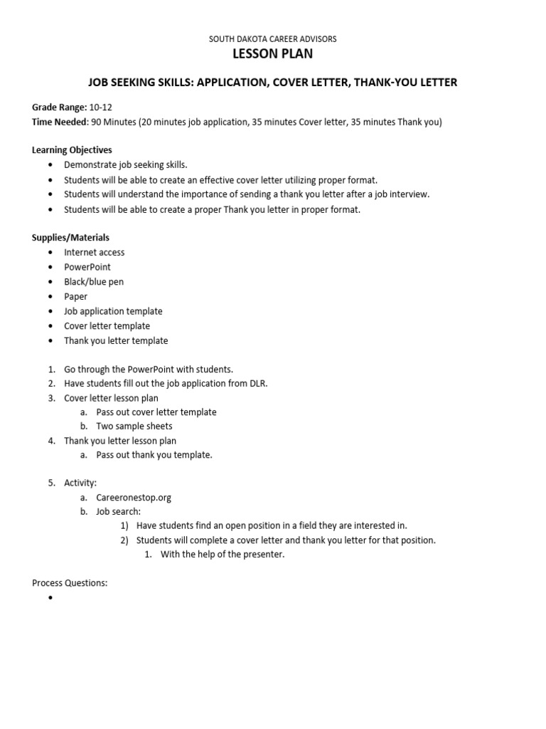 Job Seeking Skills Lesson Plan | PDF | Lesson Plan | Communication