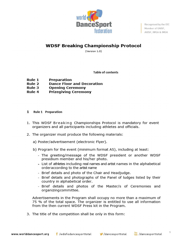 WDSF Breaking Championship Protocol | PDF