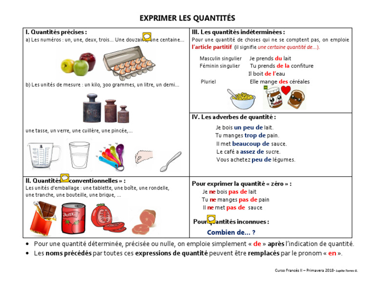 Exprimer les Quantités en Français | PDF | Nombre grammatical ...