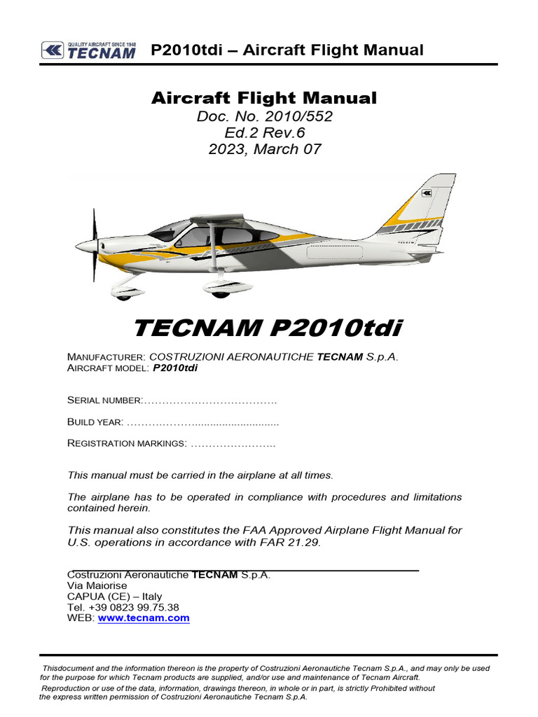 Tecnam P2010 TDI - POH | PDF | Airspeed | Atmospheric Pressure