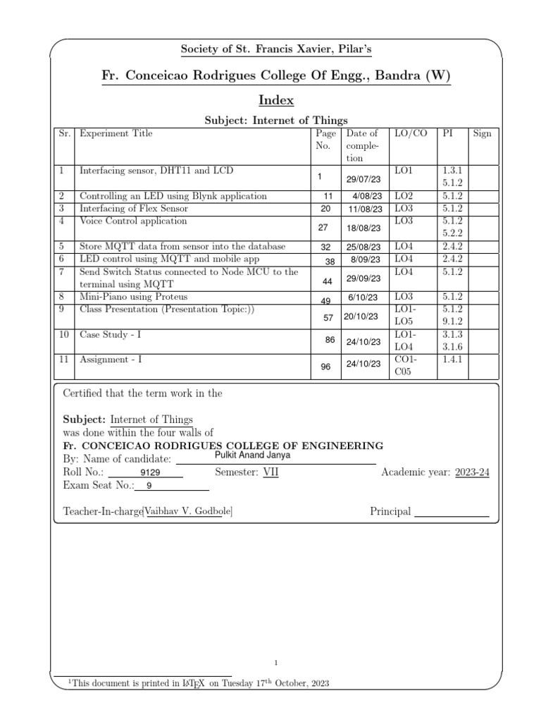 Lab - Practical - Index 9129 | PDF | Internet Of Things | Information ...