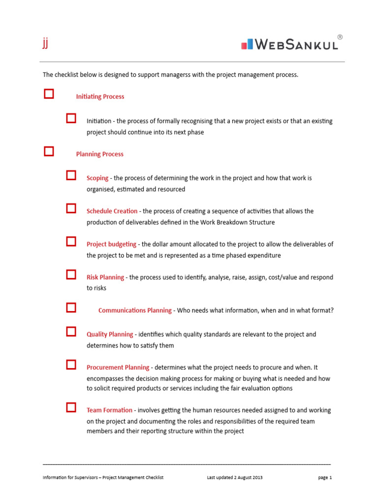 Project Management Checklist | PDF | Project Management | Economies