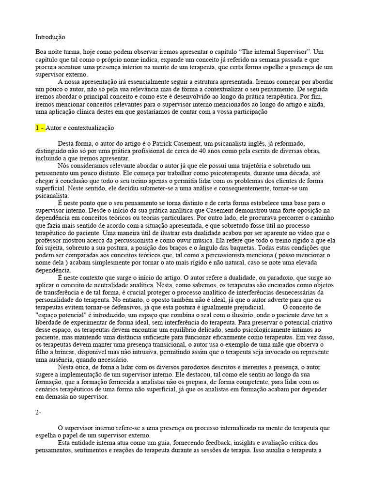 Internal Supervisor - Patrick Casement | PDF | Pensamento | Psicoterapia