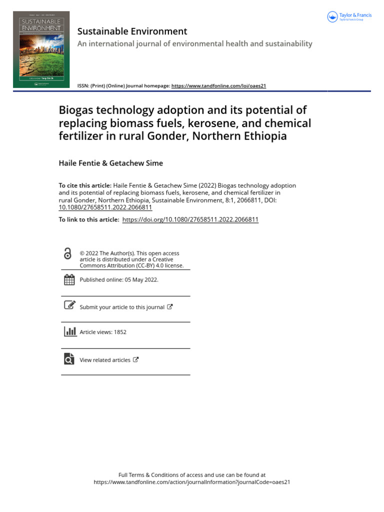 Biogas Adoption in Rural Ethiopia | PDF