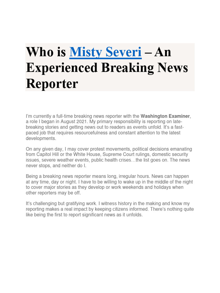 Misty Severi: Breaking News Reporter | PDF