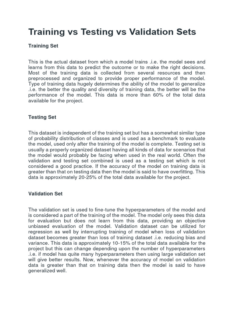Training Vs Testing Vs Validation Sets | PDF