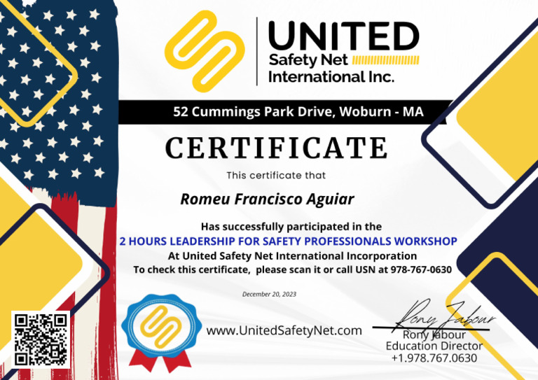 Certificate United Safety Net Internacional Inc. PDF