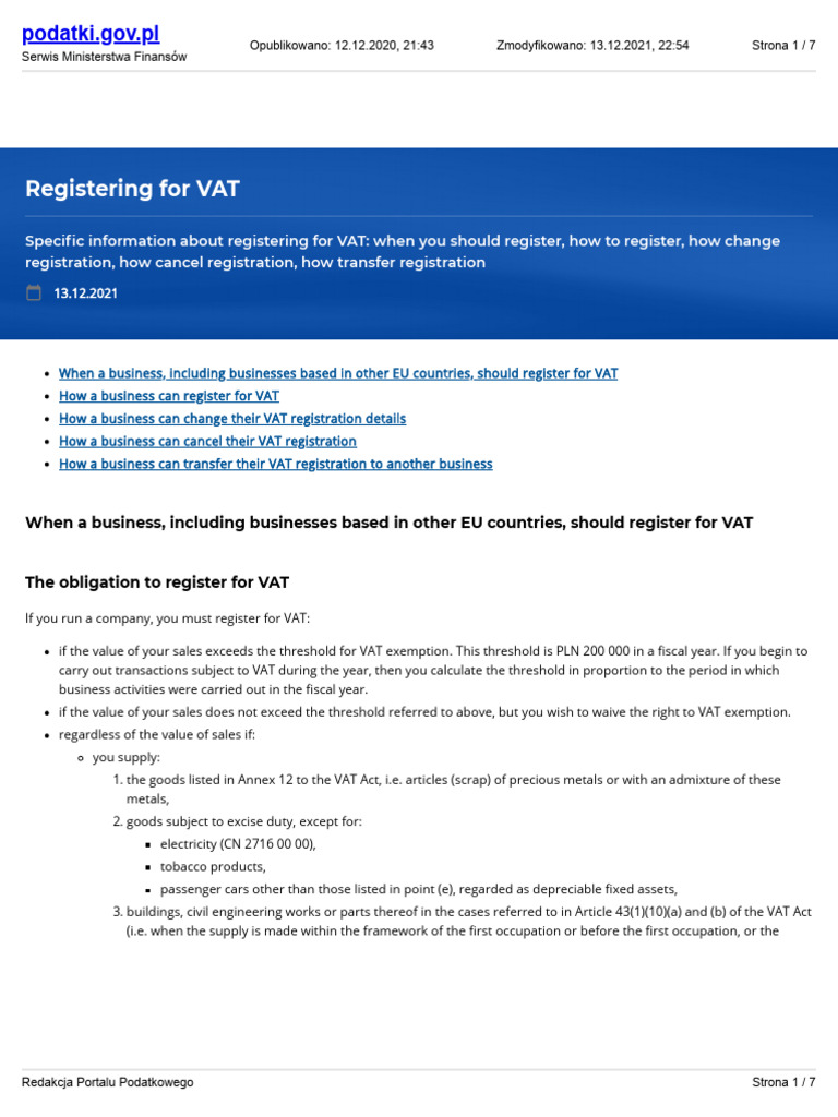 VAT Registration Guide for Businesses | PDF | Value Added Tax | Tax ...