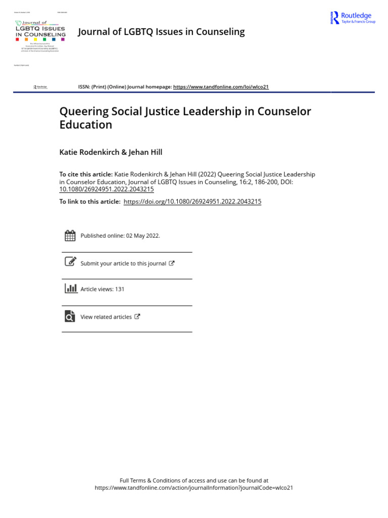 Queering Social Justice Leadership in Counselor Education | PDF ...