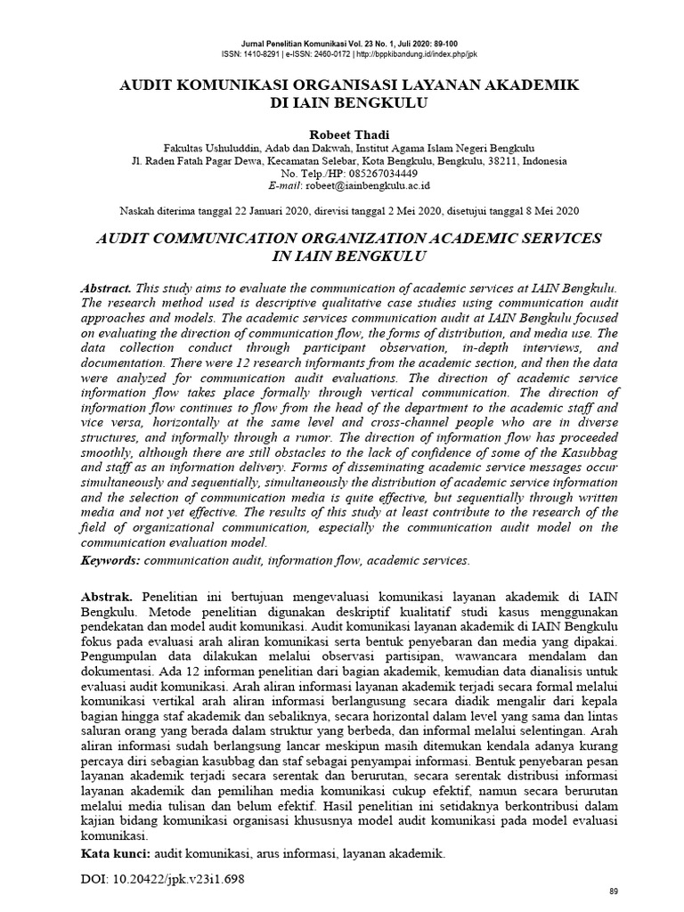 Audit Komunikasi Organisasi Layanan Akademik Di Ia Download Free Pdf