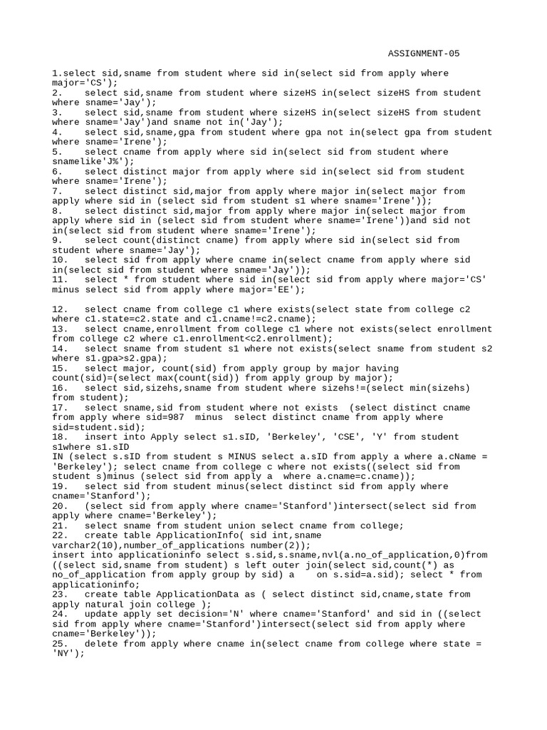 SQL Queries for Student Database | PDF | Technology & Engineering