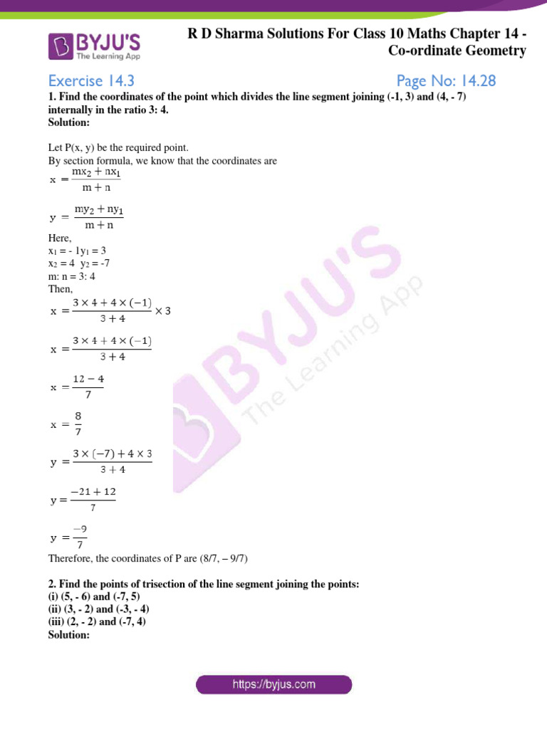 Rd sharma solutions for class 10 chapter 14 co ordinate geometry