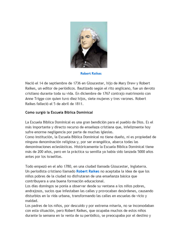 Robert Raikes y la Escuela Dominical | PDF | Religión y espiritualidad