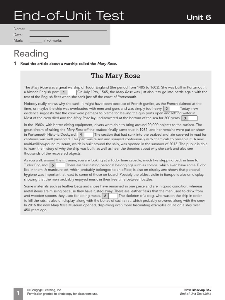 B1 End Of Unit Test Unit 6 0 Pdf