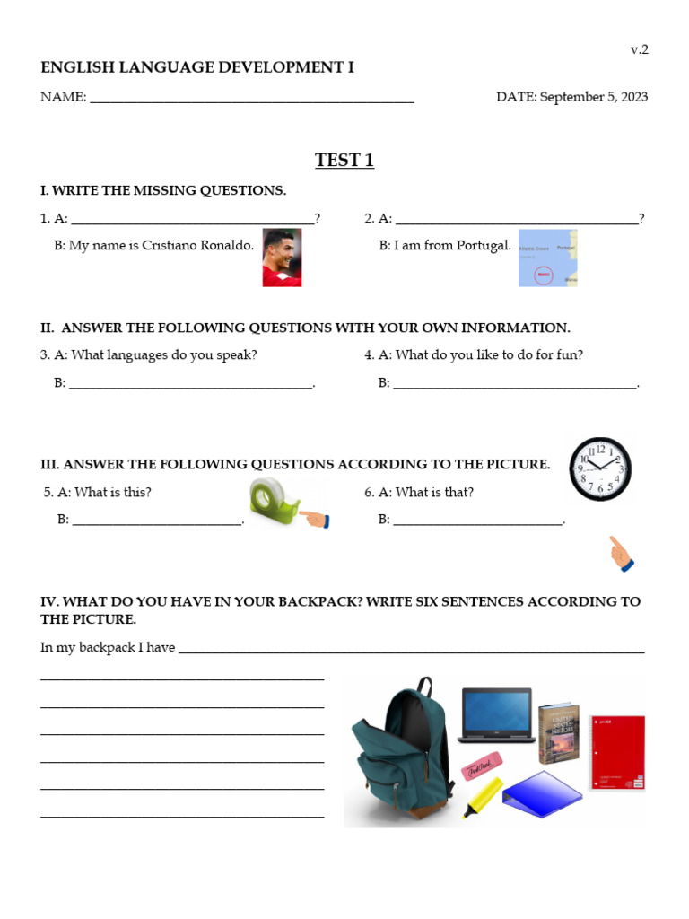 English Language Developemnt Test 1 v.2 | PDF