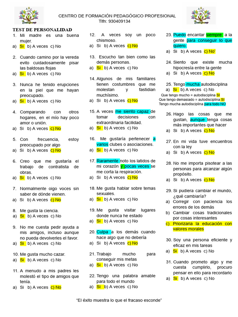 Test de Personalidad Laboral PF02 | PDF | Moralidad