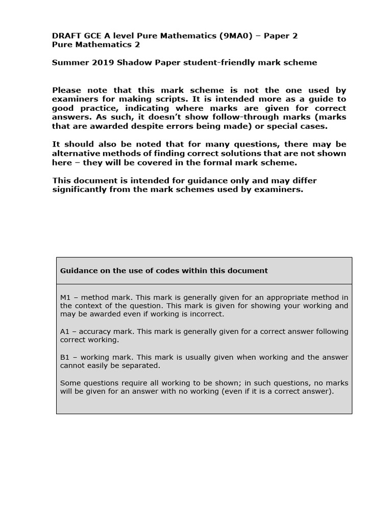 June 2019 Pure Shadow Paper 2 MS | PDF
