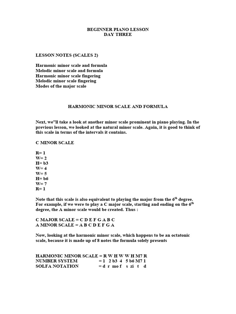 3.1 Beginner Piano Lesson Day 3 | PDF | Mode (Music) | Minor Scale