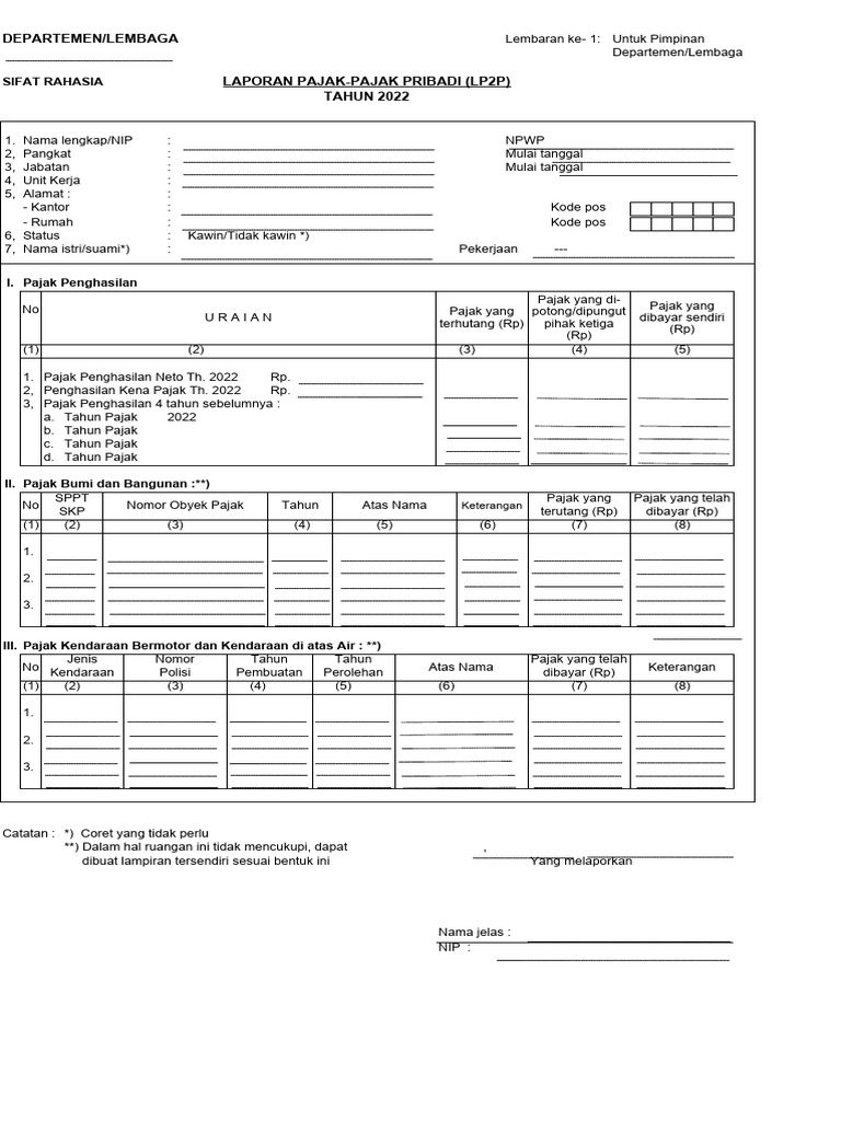 Laporan Pajak Pribadi LP2P 2022 | PDF