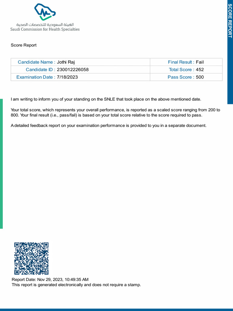 Nursing - SNLE Score Report | PDF
