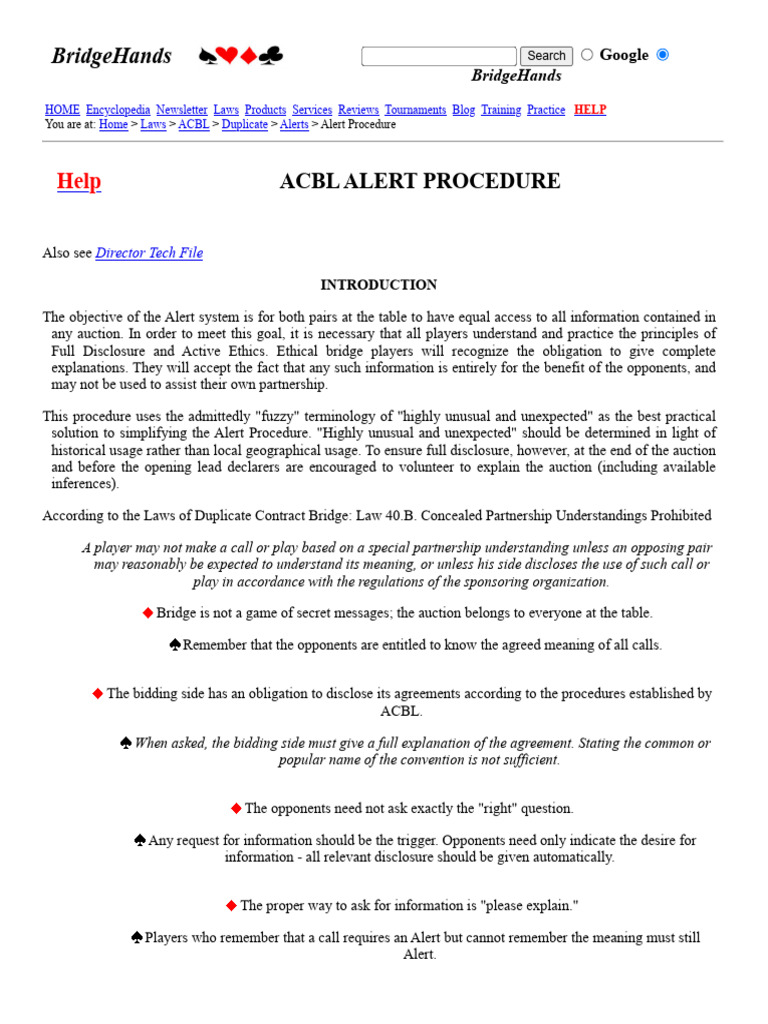ACBL Alert Procedure Overview | PDF | Contract Bridge