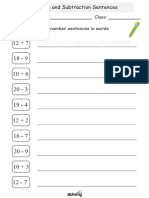Primary Maths Worksheet (Addition and Subtraction Sentences)