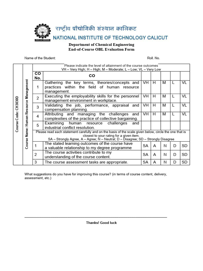 Course End Evaluation Form - HRM - Dec 2023 | PDF | Human Resources ...