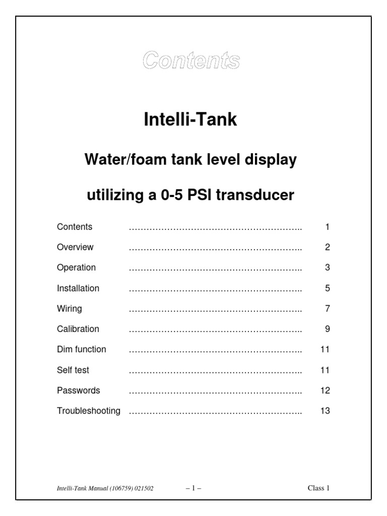 Class 1 Intelli-Tank Calibration Guide | PDF | Light Emitting Diode ...