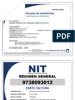 Certificado de Inscripción: Nombre / Razón Social: Comercial Sueño de Estilo S.R.L