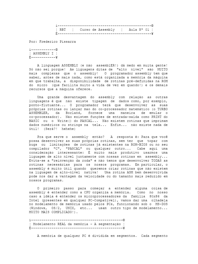 Introdução ao Curso de Assembly | PDF | Linguagem Assembly | Linguagem ...