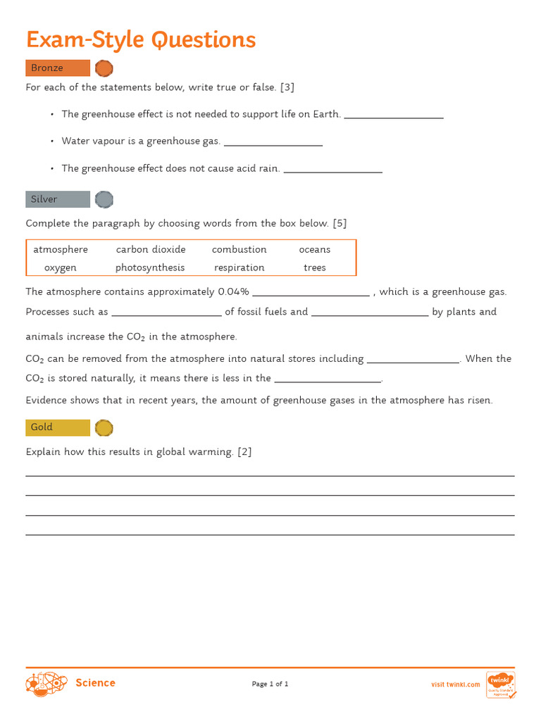 Global Warming Exam Style Questions Pdf