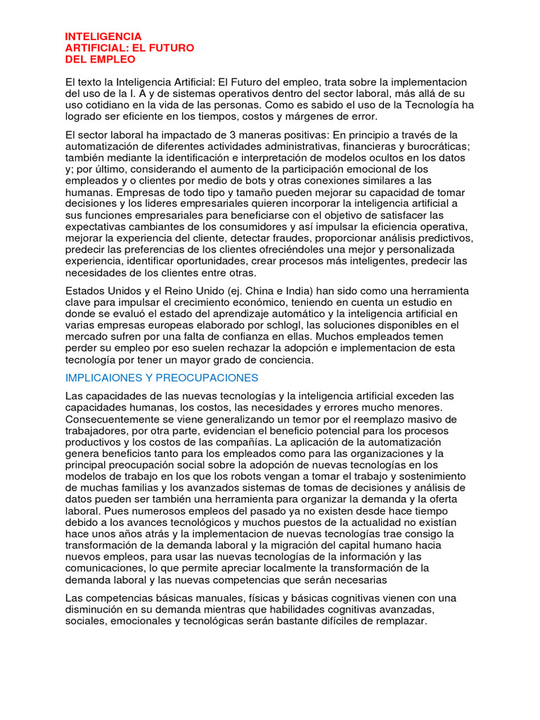 Impacto de la IA en el empleo futuro | PDF | Inteligencia artificial ...