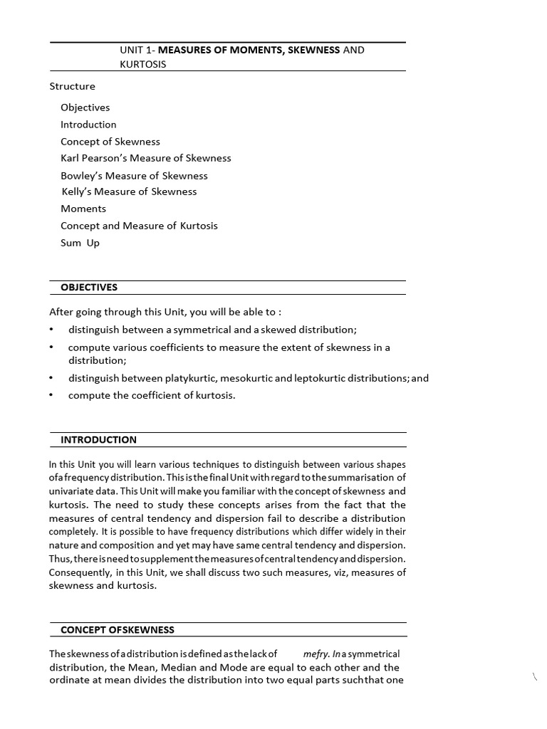 Measures of Skewness and Kurtosis | PDF | Statistical Hypothesis ...