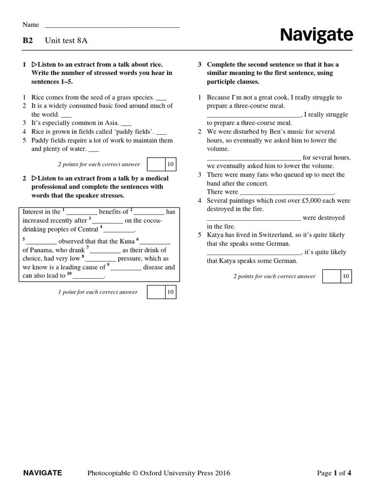B2 Unit Test 8A: Listening & Grammar | PDF | Vacuum Cleaner