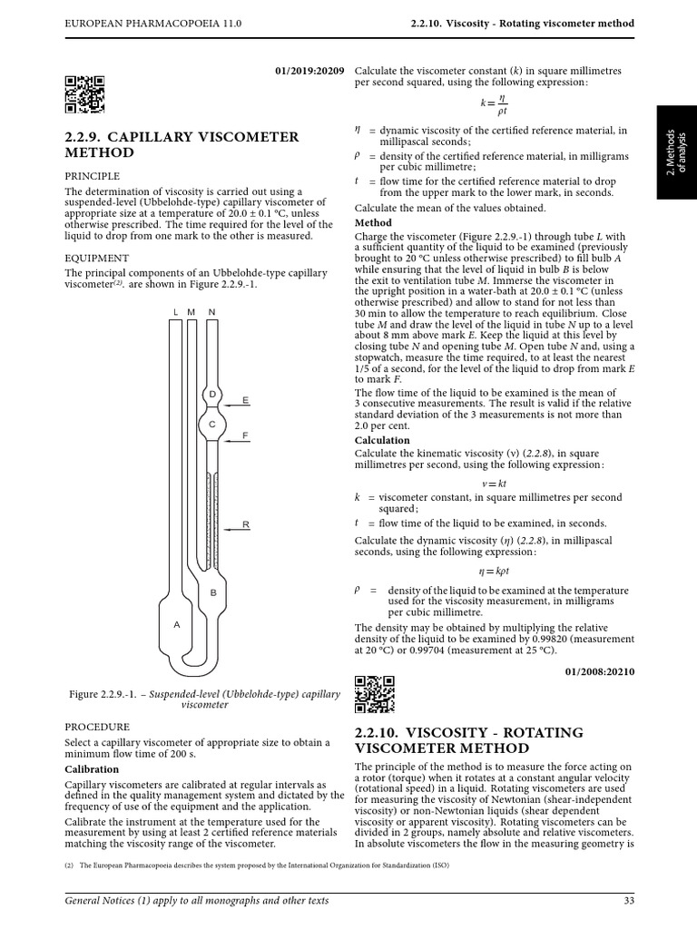 Viscosity Measurement Methods in Pharmacopeia | PDF