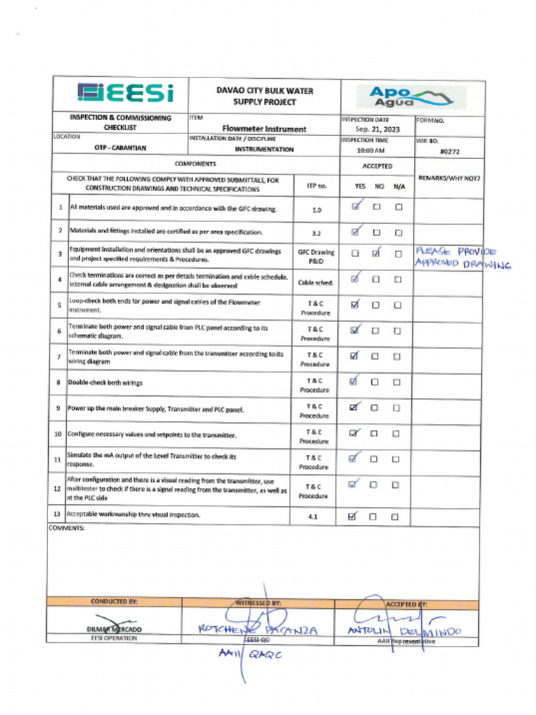 Checklist itp flow meter pdf