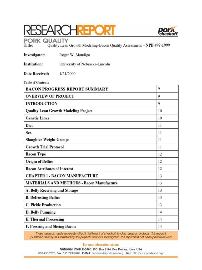 Bacon Quality Assessment and Growth Modeling | PDF | Bacon | Pork