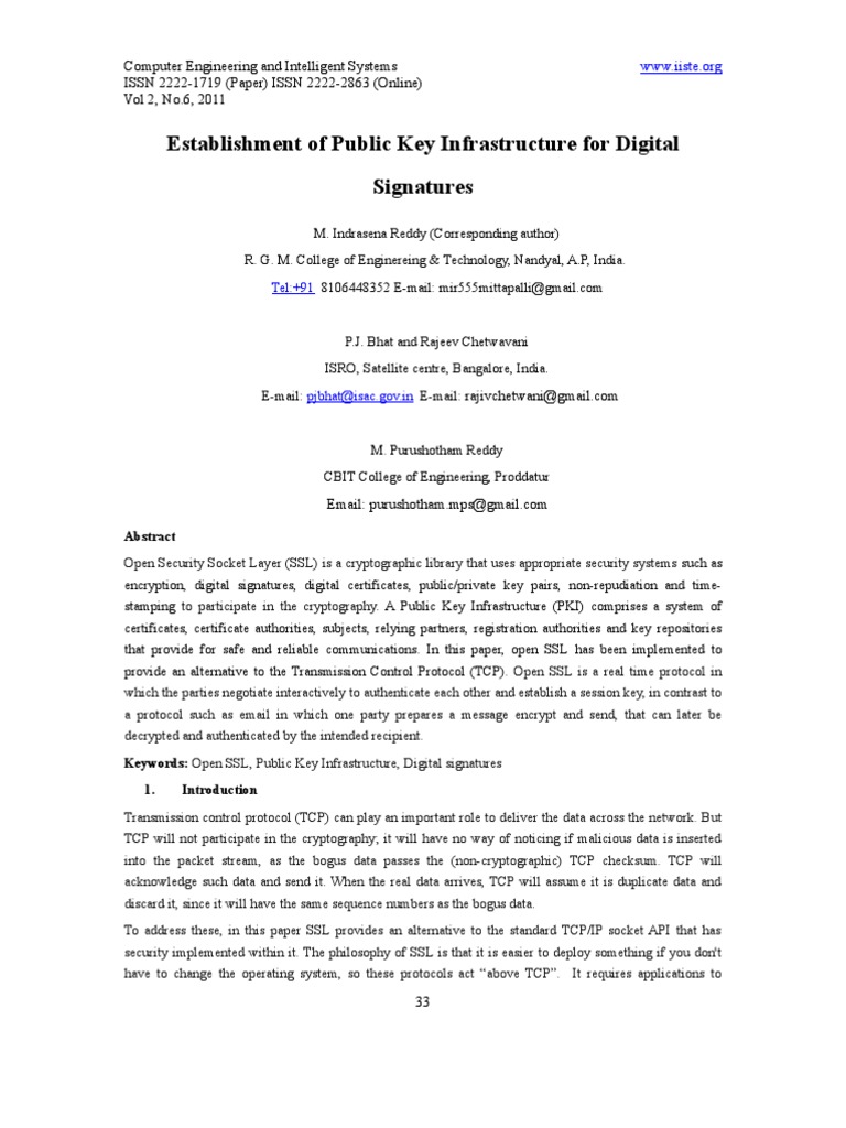 Establishment of Public Key Infrastructure For Digital Signatures | PDF