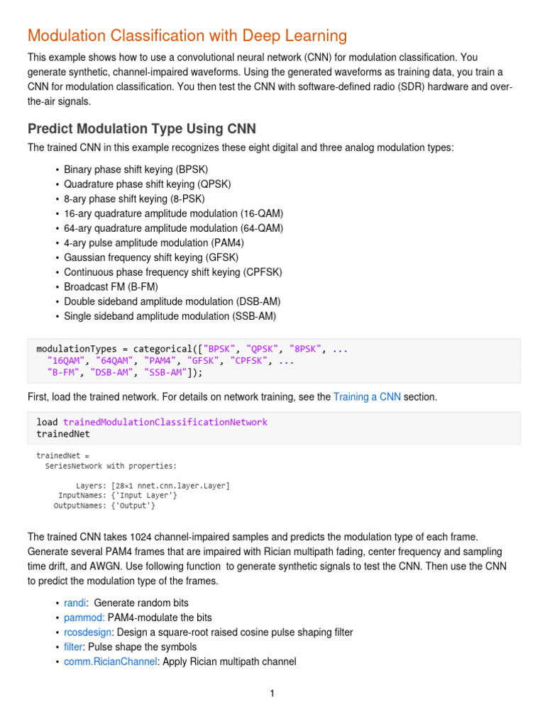 Modulation Classification With Deep Learning Example | PDF